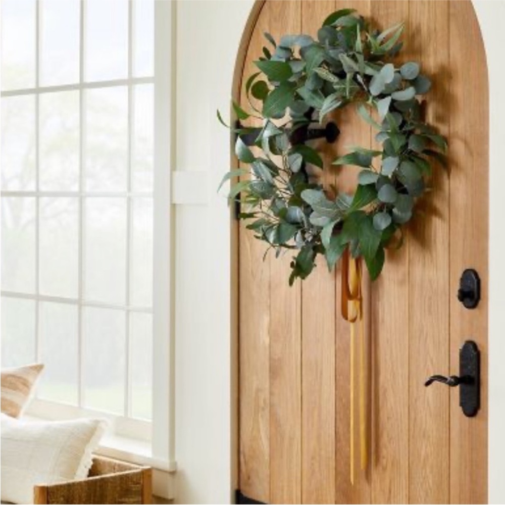 Set of 2 new STUDIO MCGEE faux wild eucalyptus & olive leaf ribbon wreath - Picture 2 of 4